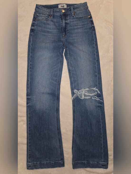 PAIGE Denim - PAIGE Leenah High Rise Wide Leg Jeans - Distressed Knee & Raw Hem